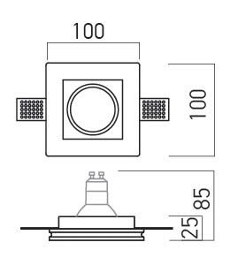 GSS02 XGESS MINI GU10 τετράγωνο χωνευτό γύψινο spot