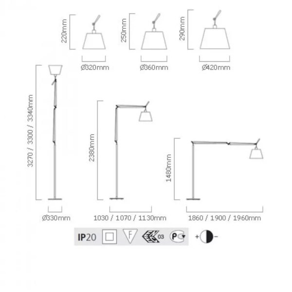 TOLOMEO MEGA φωτιστικό δαπέδου - γκρι σατέν διαχύτης